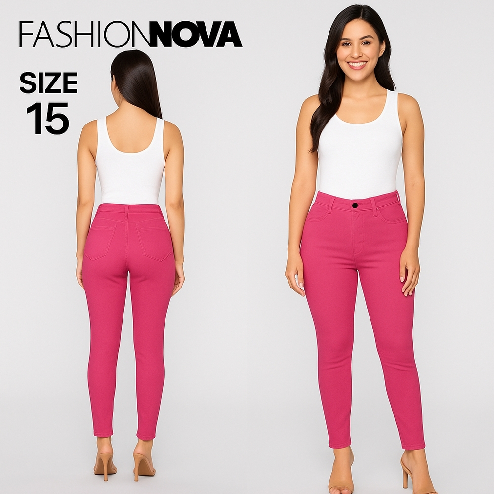 Fashion Nova Women’s Pink High Rise Stretch Skinny Jeans Size 15